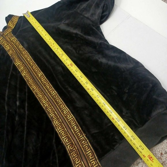 Vintage SK Sport Velour Jacket Medium Black -70s -Gold Greek Accent -Zip Up - Picture 7 of 14